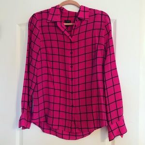 J.crew pink button down with black grid print